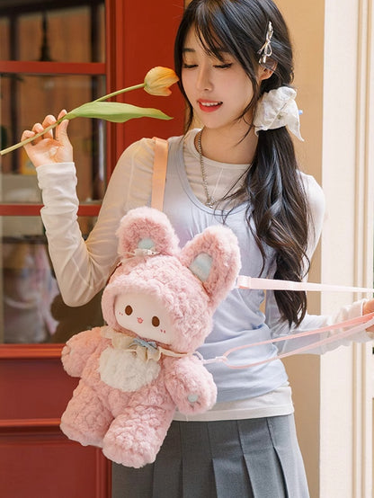 Plush Bowknot Pink Straps Detachable Backpack Decorated 43cm Rabbit Shoulder
