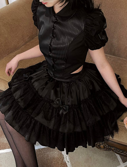 Embellishments Lolita with Layered Black Skirt Gothic Bow Lace