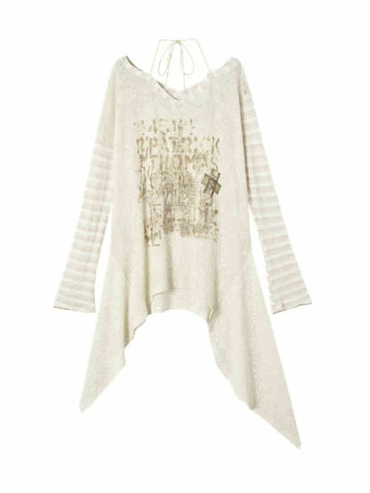 ブラックホワイトゴシックパンクレターズアシンメトリートップス