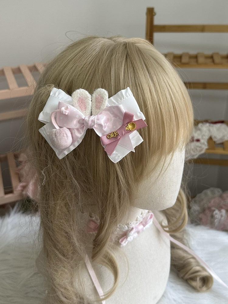 Pink Bow Hairclip Decoration Pattern Polka-dot Cherry and