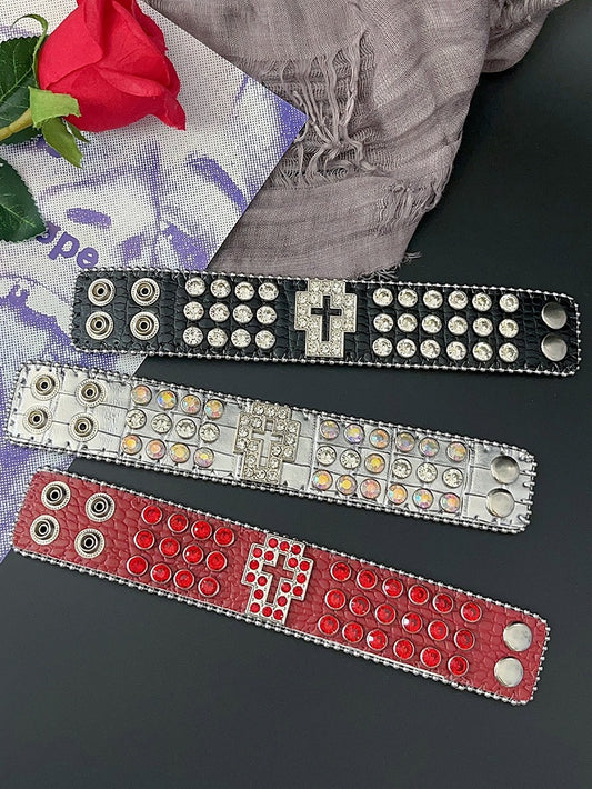 Rot/Schwarz/Silber Armband Y2K Strass Armband verziert Kreuz Design