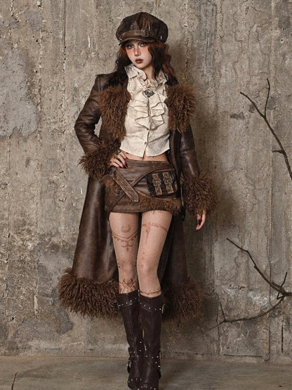 Brown Vintage Mailard Winter Padded Coat Leather Fabric