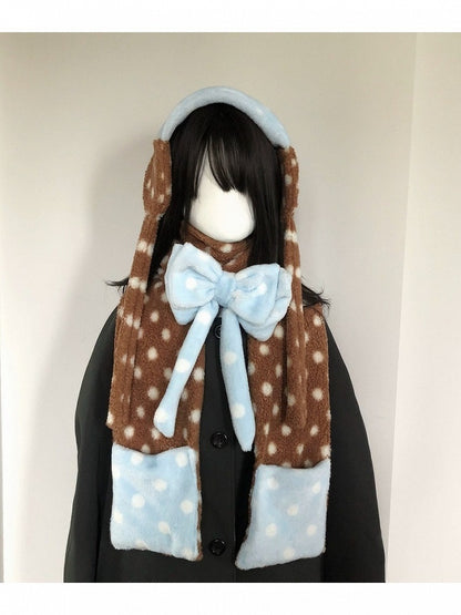 Adorable Scarf & Ear Warmer Set with Bowknot and Polka Dots - freetrader