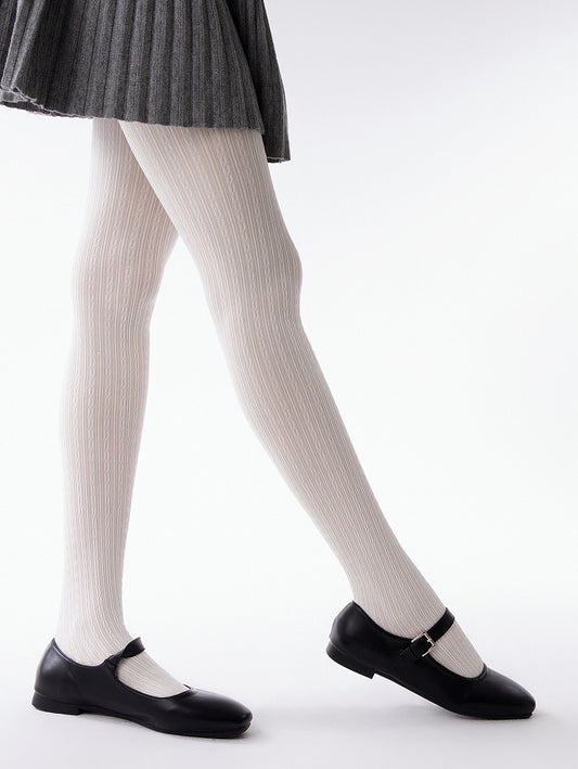 Vertical White Tights Pattern Striped 3D Creamy