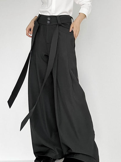 Fly Ouji Pants with Ribbons Two-Button Wide-Leg Lolita Side Green Dark