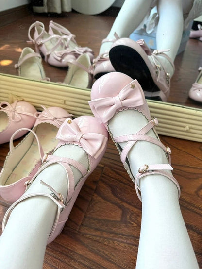 Mary with Scalloped Straps Crossed Hem Janes Lolita Sweet Pink Low-heel