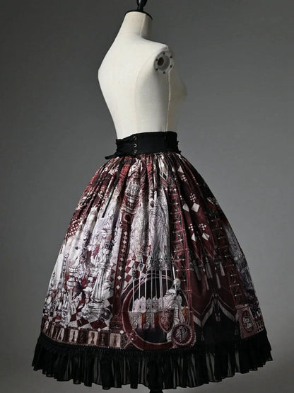 Taille Rot Korsett Schach Rock Gürtel Print Thema Lolita