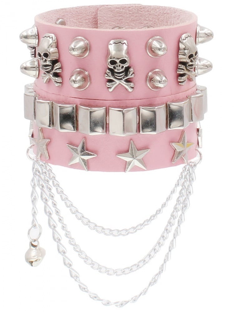 スケルトンとスターのディテールパンクブレスレット