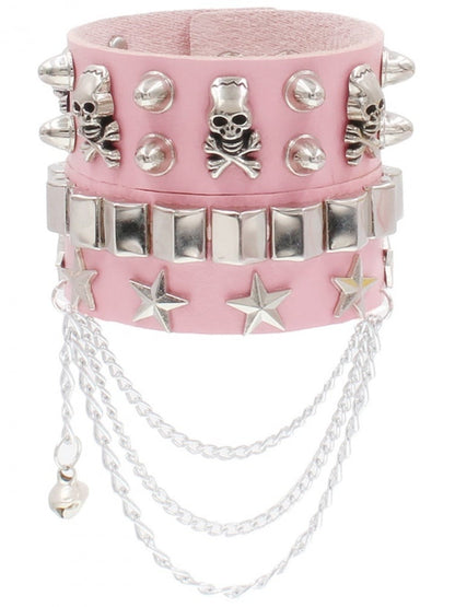 スケルトンとスターのディテールパンクブレスレット