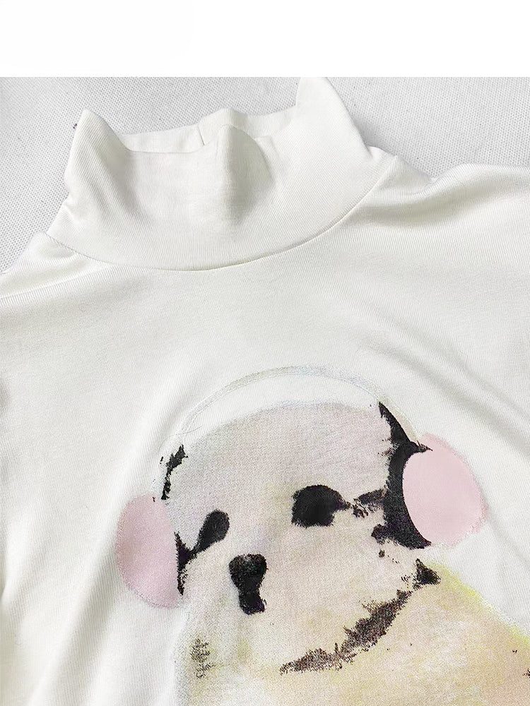 Y2K Apricot High Neck Puppy Glamorous Top with Detachable Plush Cuffs