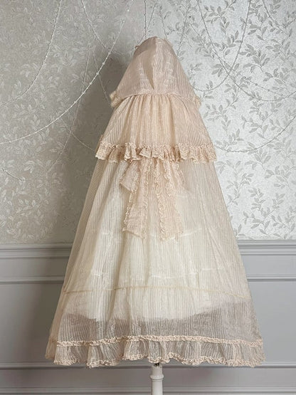 Cascading Trimming Cloak Ruffle Self-tie Neckline Champagne Bow Big