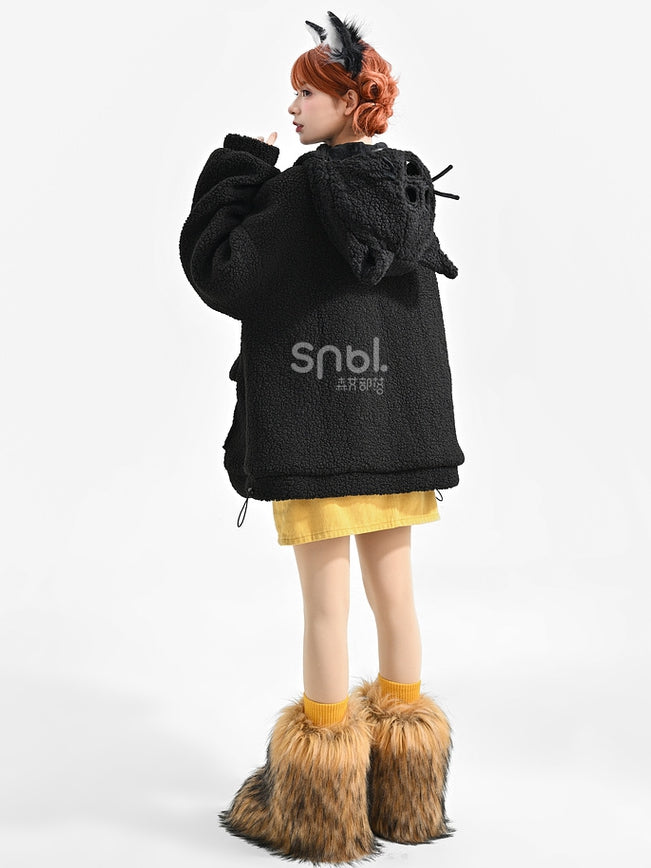 Black Cat Head Hood Fleece Hoodie