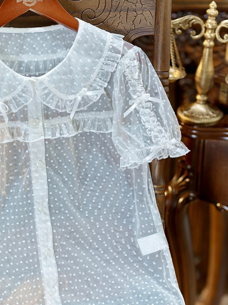 White Peter Pan Collar Polka Dot Sheer Tulle Top - Dream Magic Box