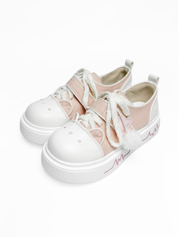 Print Pink Y2K Cute Platforms Fastener Hybrid Velcro Lace Heartbeat with Kitty