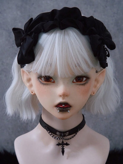 Black Ruffled KC Headpiece with Cross Pendant - Strange Sugar