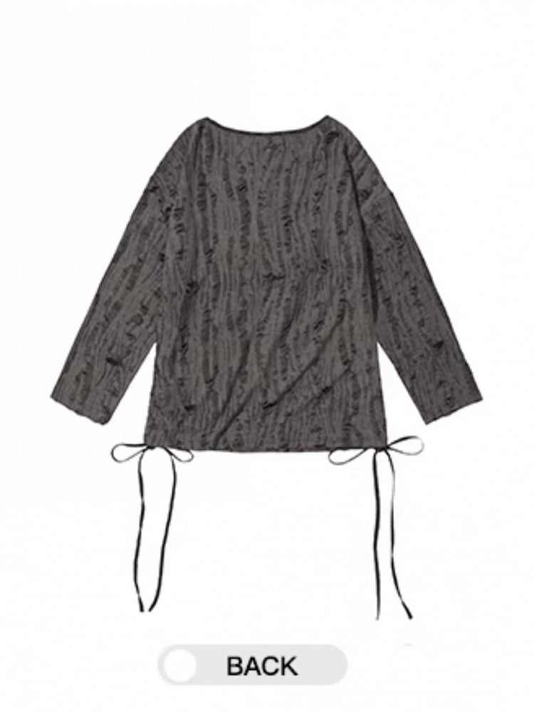 with Hem Distressed Graphic Tie Top Hole Gray Star Off-Shoulder Detail