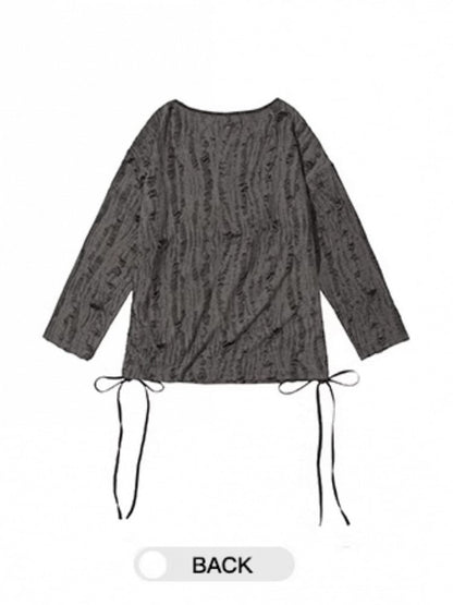 with Hem Distressed Graphic Tie Top Hole Gray Star Off-Shoulder Detail