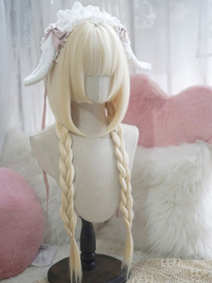 Schwarze/braune/hellblonde/weiß-blaue, hüftlange, glatte Perücke mit vollem Pony