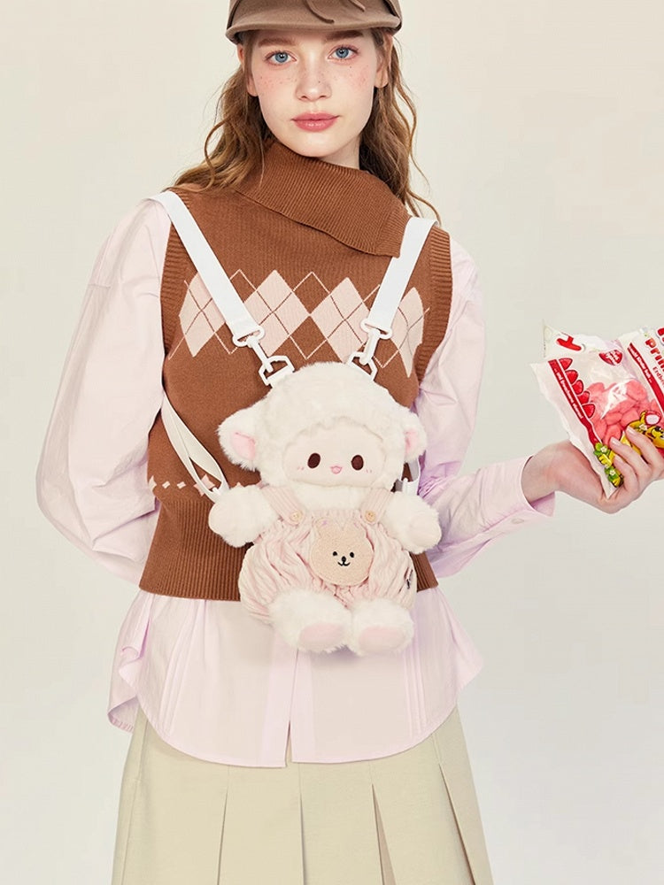 Rucksack Plüsch WeißRosa Niedlich + Lamm Mittel/Große Hose Gesamtgröße