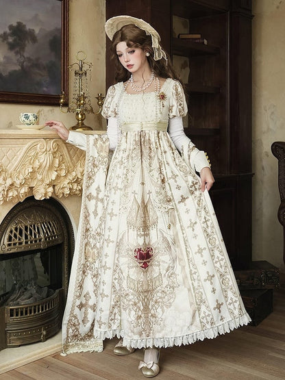 Gold Cross Pattern Gothic Lolita Empire Dress Set - Unknown Star
