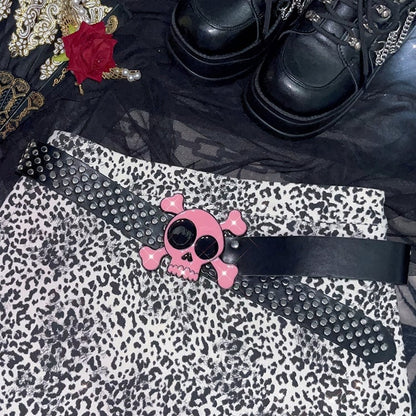 Modischer Gyaru verzierter Skelett-Taillengürtel aus PU in Schwarz und Rosa im Y2K-Stil