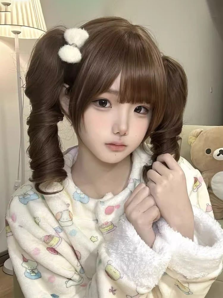 Claw Short Full Caramel Ponytail Wig 35CM Bangs Roman Double with Curly Clips