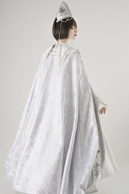 Embroidery Silver Cross Lolita Decorated Details Nun White and Cloak