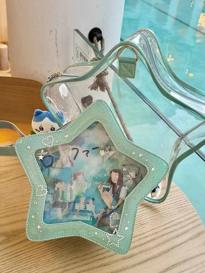 星型痛バッグ PU 取り外し可能なバッジ付き ブルーチャームセット