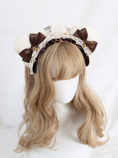 White KC Sweet Available Ear Bowknot 9 Lace Lolita Lovely - Colors Bear