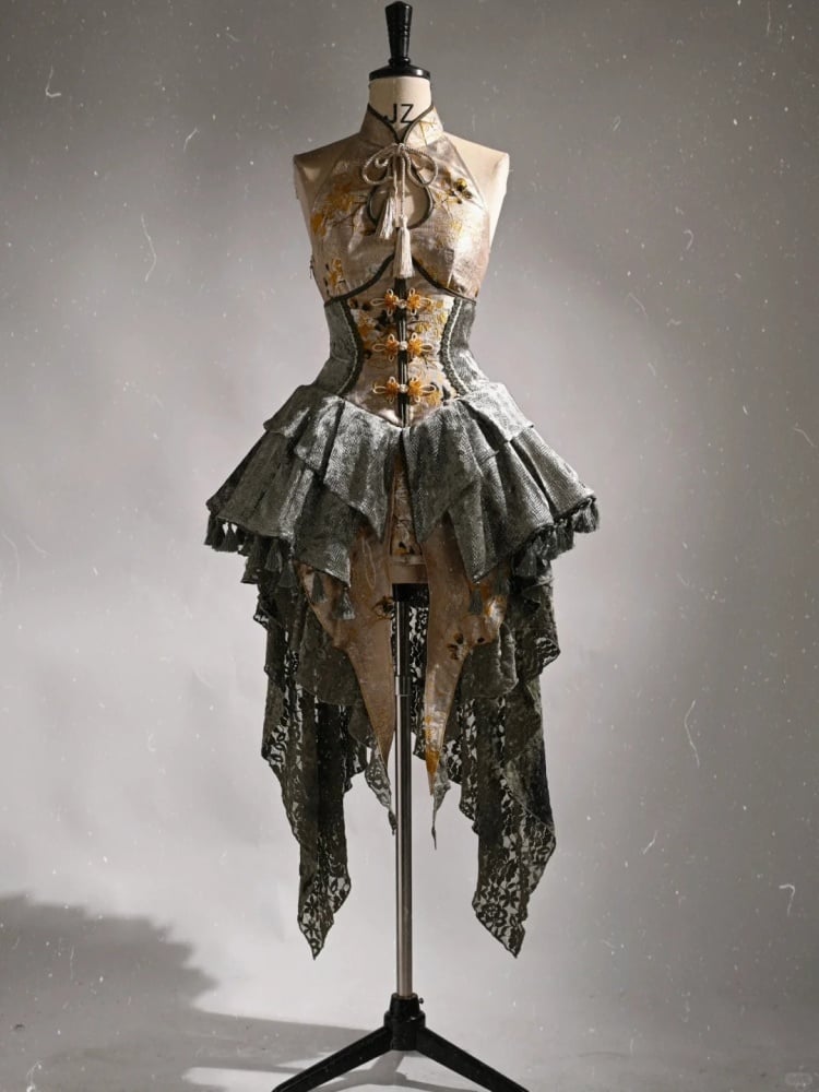 レーストリムの花柄ジャカードハンカチヘムスカート