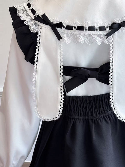 Schwarzer Jirai Kei-Stufenrock mit Schleifen am Saum des Kleides