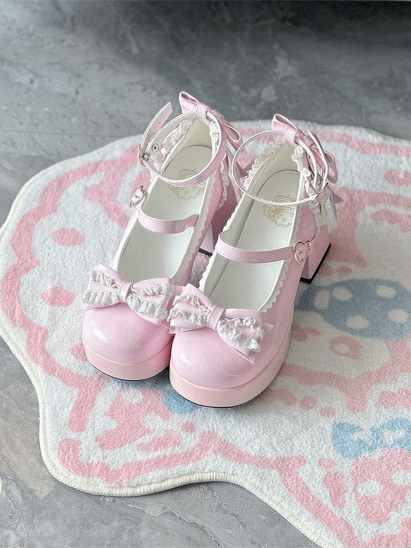 Mary Lace-Adorned Top Pink Janes at Lolita Heart with Elegant Fastener Bow