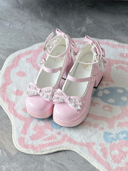 Mary Lace-Adorned Top Pink Janes at Lolita Heart with Elegant Fastener Bow