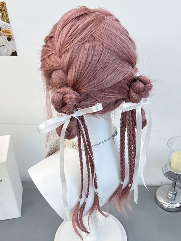 Wig Braided Pink Synthetic