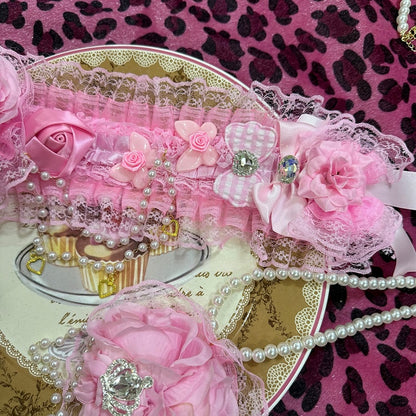 Perlen Charm Design Blumen Haarband Herz Rüschen Rosa Und