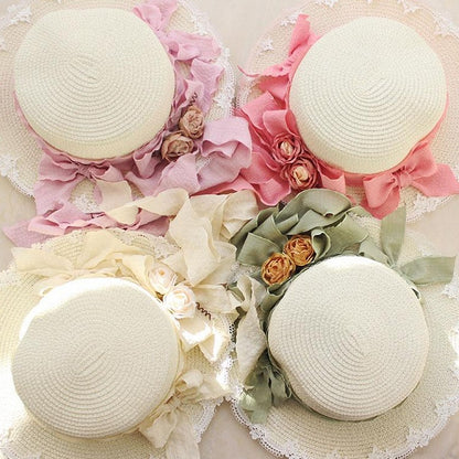 Lace Trim Floral Straw Hat