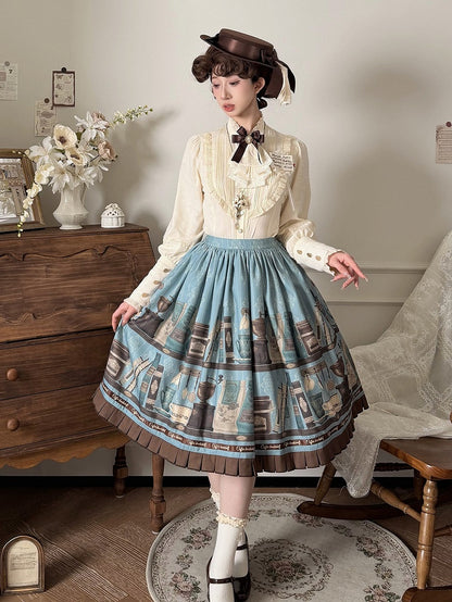 Beige Leg-of-Mutton Sleeves Lace Trim Elegant Blouse - Dream Whale
