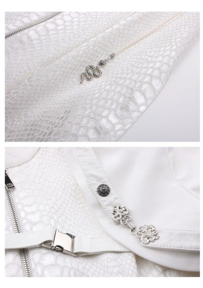 Snakeskin-grain Design Long Unisex Two-Piece Coat False - White Goth