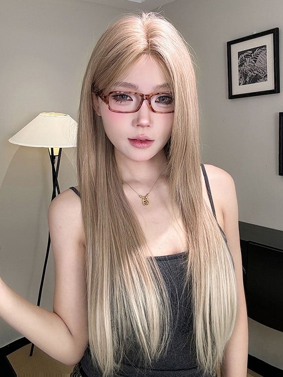 Blonde Perücke, Länge glatt, 77 cm