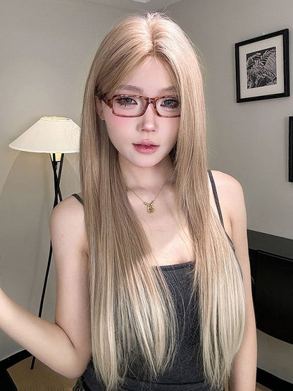 Blonde Perücke, Länge glatt, 77 cm