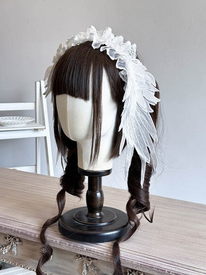 Color Lolita with – Details Lace Hairband Options 3 Ruffled Angel Wing