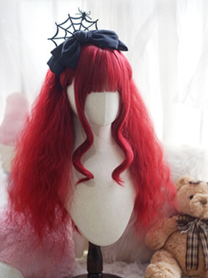 Hellblond/Milchweiß/Orange/Rot, lange, gewellte Perücke mit vollem Pony