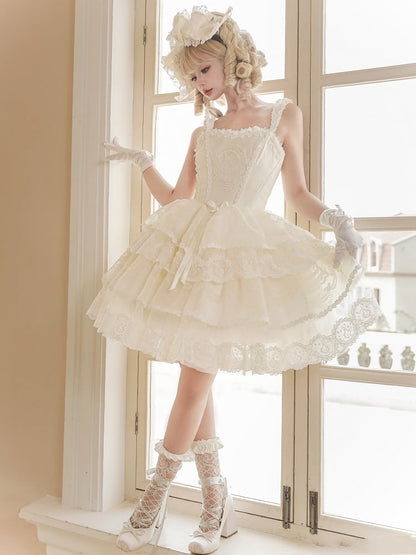 Korsett Stufenkleid Lolita Rock Weiß Creme Prinzessin