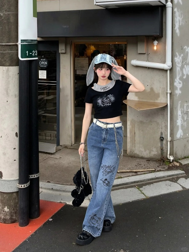 Version T-Shirt Y2K Black Graffiti Print Bittersweet Long/Short