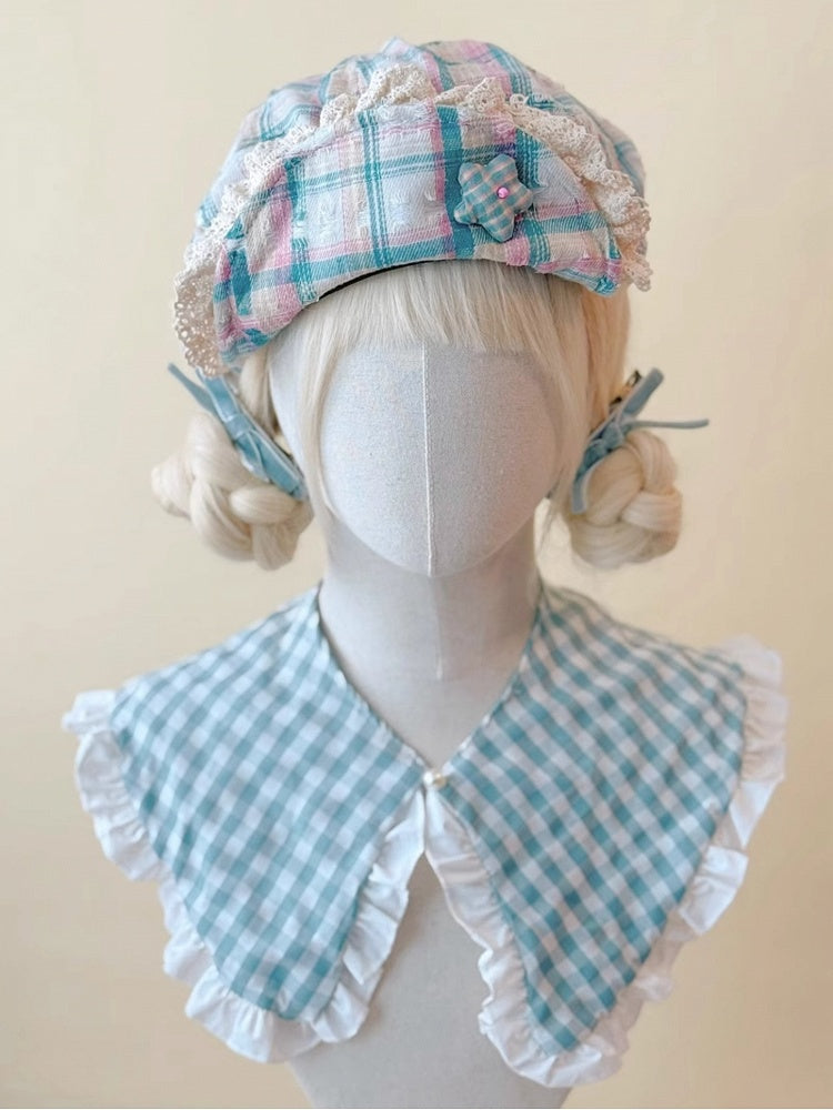Pink Plaid Star and Accent with Green Beret