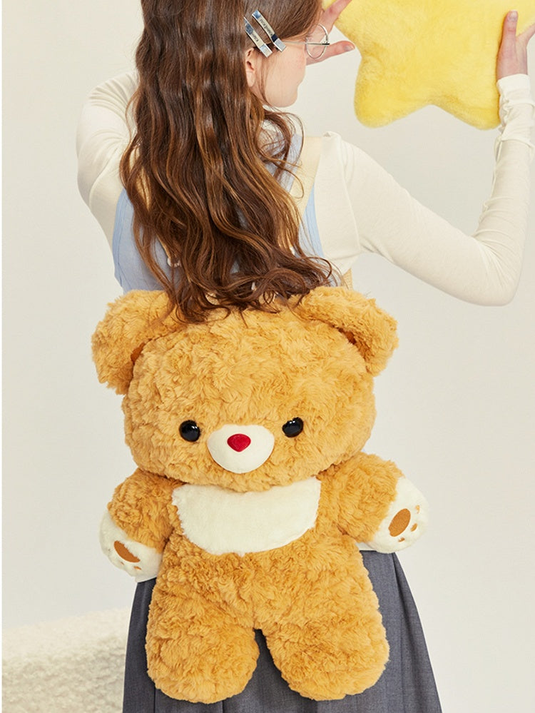 Detachable Straps Bear Plush Yellow Backpack Shoulder Size Middle/Large