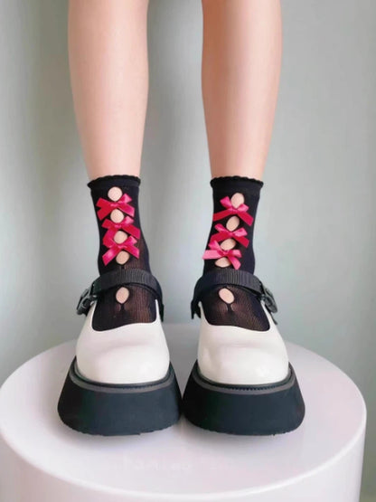 Colors) Bow Cutout (6 Sheer Detail Lolita Style Socks