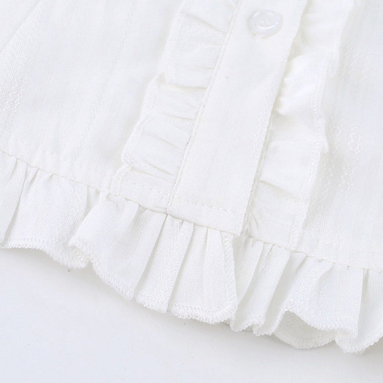 Preppy White Ruffled Peter Pan Collar Long Sleeve Shirt with Bow Tie - serendipity