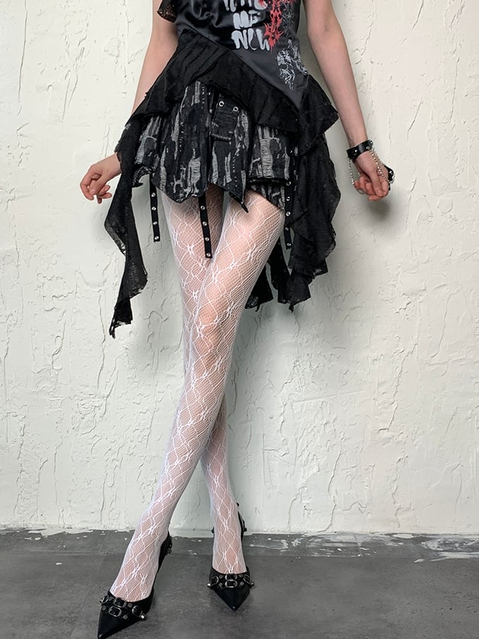 Tights Y2K Design White/Black Hollow-out