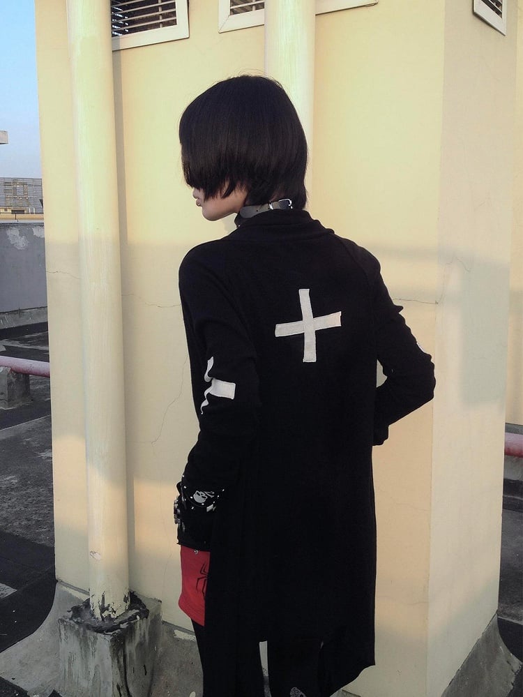 Knit Cardigan Embroidery Gothic Black Edgy Cross